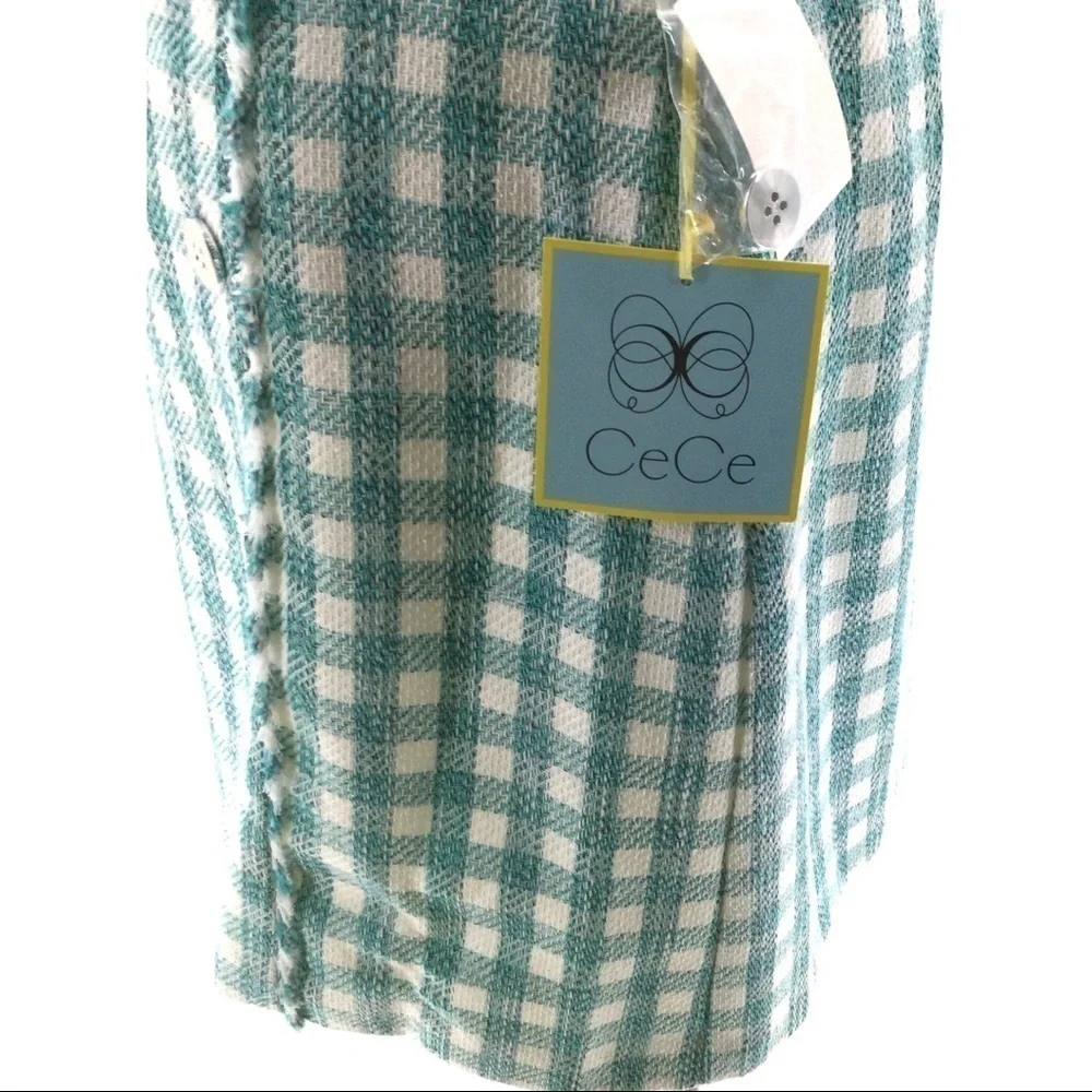 CeCe Frayed Tweed‎ Frame Gingham Pencil Mini Skirt